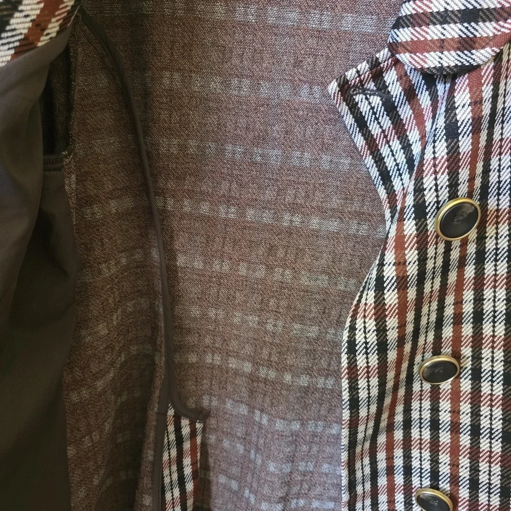 Cabi Jacket Women's Size Medium Brown Plaid Blazer Stretch Knit Pockets